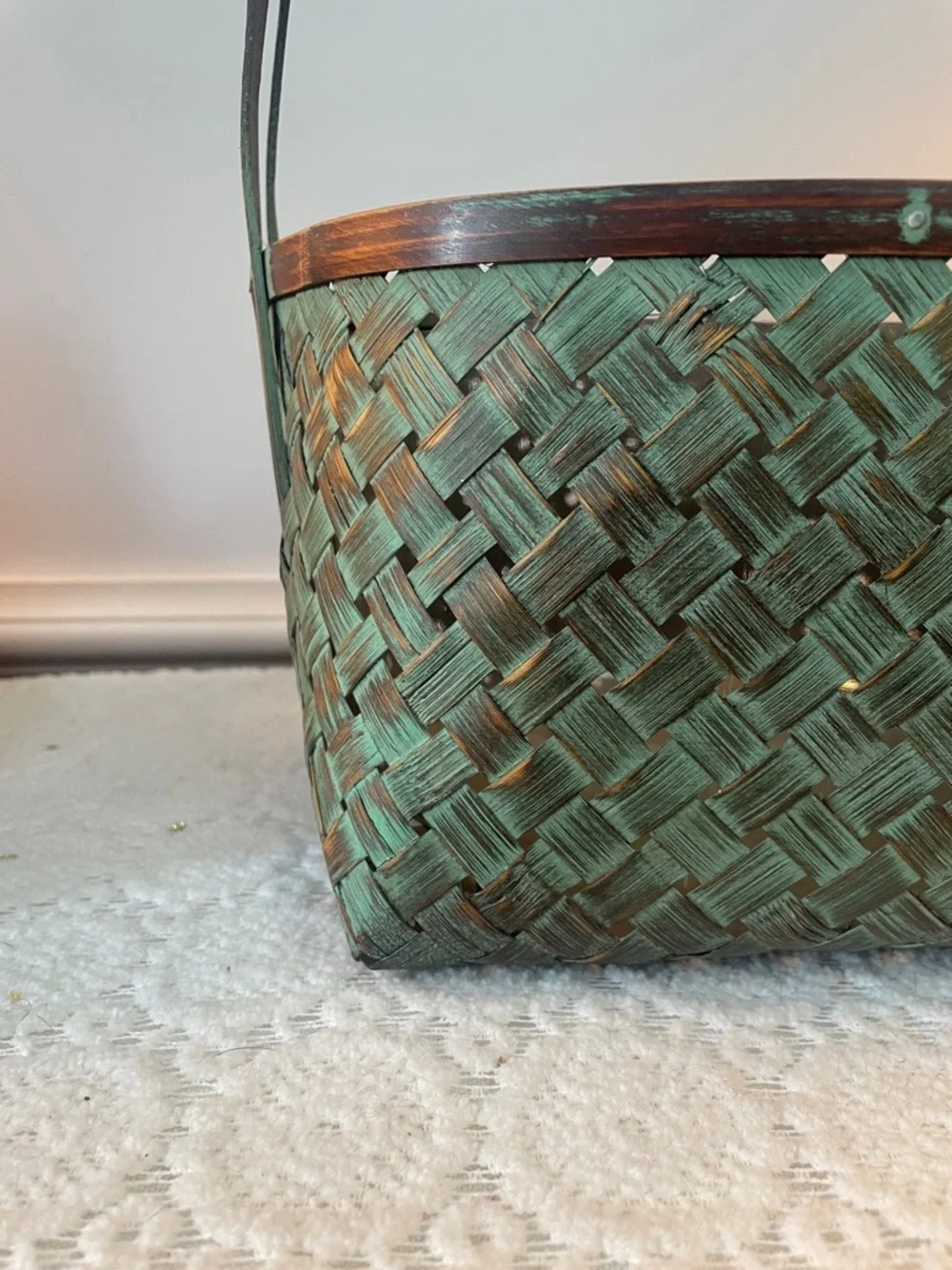 Woven Green Rustic Handled Basket